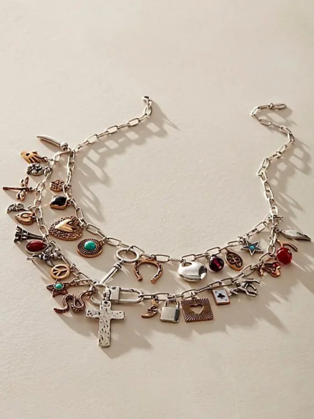 FREE PEOPLE Maxamillion Charm Orange Necklace In Gold / SIlver NWT
